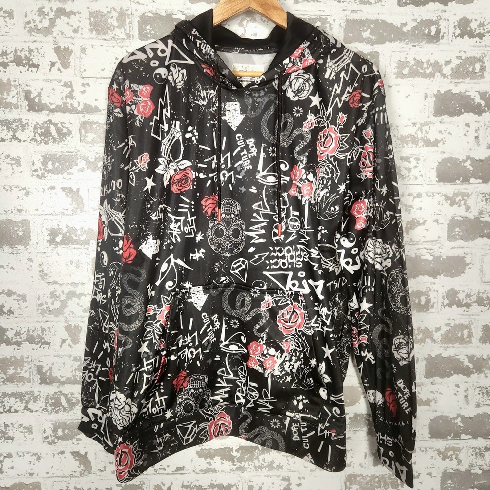 Fresh Prints of Bel Air Hoodie Mens M All Over Print Roses Skulls Streetwear‎